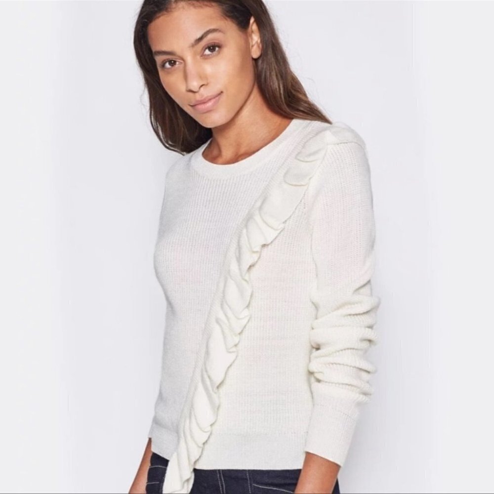 NWT Joie Viviana Ruffle Crewneck Pullover Wool Blend Sweater XL